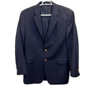 Lauren Ralph Lauren Wool Sport Coat Men 44L Navy Blue Crest Button Quiet Luxury